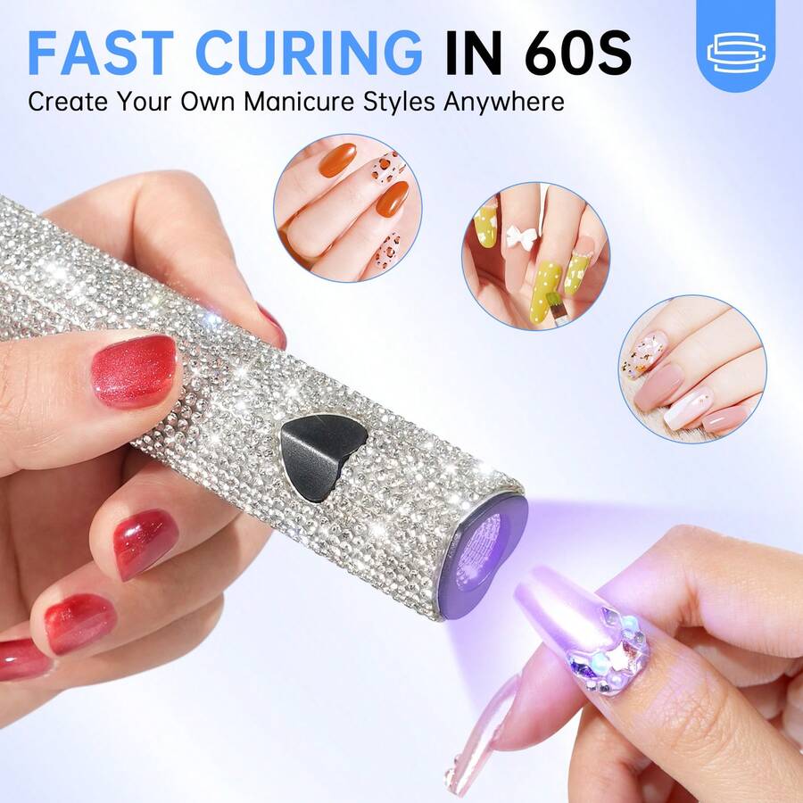 CHRISTINE SHELLY Portable Handheld Professional Nail Lamp, Nail Polish Glue Drying And Curing, 300mah Battery, Battery Storage Use, Mini Portable, Suitable For Home, Vacation And Professional Salon Use, Gift, White - 白鑽 - 查看 1