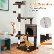 SEBRUANC Árbol para gatos de 112 cm, rascador multicapa, estructura estable y cómoda percha con juguetes y sisal para gatos gorditos, ideal para el cuidado de sus patas y diversión. - Marrón - Ver 9