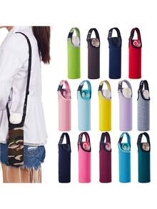 1pc Customized Name Text Insulated Neoprene Water Bottle Carrier With Adjustable Shoulder Strap And Cup Cover Sleeve - Fits 12oz To 40oz Stainless Steel, Glass, And Plastic Bottles - K,Colorful,Cute,Adorable,Contracted,Funny,Kawaii,Y2K,Minimalist,Commuting,Business Casual,Basics,Custom,Personalized,Unique,Customized - Multicolor - View 10