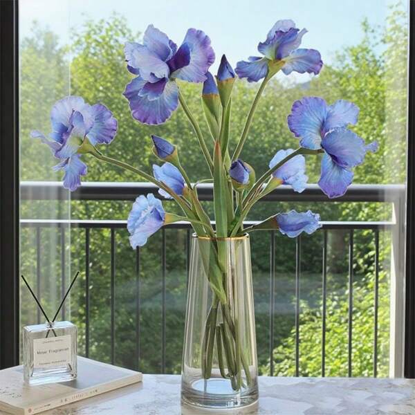 1pc Artificial Blue Iris Flowers With Long Stems Vibrant Color Realistic Appearance And Realistic Touch Spring And Summer Floral Decoration Suitable For Wedding Living Room Bedroom Office Holiday Gift Dining Table Home Decor
