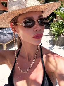 1 pieza Gafas de montura pequeña ovalada vintage negra sin marco, accesorio de moda de verano, complemento del estilo callejero