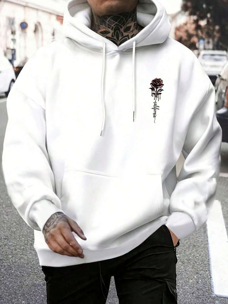 Herren Herbstkleidung, Hoodies für Herren, Rosenprint, Geschenke für Männer, Herren Herbstkleidung, Essentials Hoodie, Grafik Hoodie, Langarmshirts, Trainingsanzüge für Herren, Freundesgeschenke, Herbst- und Wintermuster Herren Hoodie Oberteil, Herren lässiges minimalistisches Muster bedruckter warmer Hoodie Sweatshirt, Langarm Kapuzensweatshirt mit Kordelzug und Tasche, Herrenkleidung, Pullover für Herren, Herrenmode - Weiss - Übersicht 1