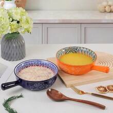 Ceramic Soup Bowl With Handle Bohemian Style Oven Safe 32 Oz Capacity Colorful French Onion Soup Bowl 7inch Diameter Large Handled Bowl For Housewarming Blue Option - 1pcMàu xanh - Xem 6