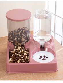 1 件装大容量半自动宠物喂食器和饮水器（1.3 升水和 2.3 升宠物食品）适用于猫和狗，支持持续储存食物和供水，加高宠物碗猫粮托盘适用于猫狗幼犬
