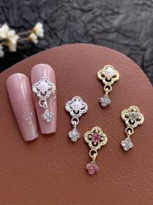 10pcs 3D Gold Silver Hollow Flower Pendant Nail Art Decoration Japanese Korean Style Alloy Flowers Nail Charms Exquisite Luxury Y2K Metal Nail Accessories Shiny White Pink Rhinestone Pearl Nail Gems DIY Suitable For Acrylic Press Nails Phone Case Shoes Clothes Bags Nail Supplies