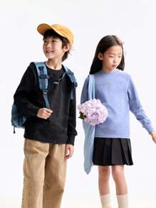 Annil Children's Clothing: Girls, Boys, Middle-Aged And Young Children, Round-Neck Long-Sleeved Knitted Sweaters, Sand-Fried Craft T-Shirts, Autumn
