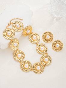 2pcs Punk Exaggerated CCB Chunky Chain Bracelet And Necklace Set, Suitable For Dating, Holiday, Daily Outfit, Party Gift - 銀色 - 查看 7