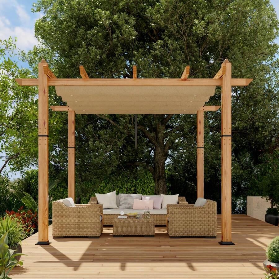 10x13 Ft/ 10x10 Ft Aluminum Pergola, Outdoor Metal Gazebo With Adjustable Canopy, Reinforced Frame Outdoor Shelter For Backyard, Patio Lawn And Deck - 棕色卡其色 - 查看 1
