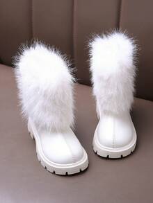 1 Pair Children Girls Boots, Cute & Fashionable, Warm & Outdoor Ankle Boots For Autumn/Winter, Suitable For Toddlers, 4 Seasons - White - View 2