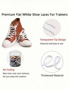 2prs Plain Double-Layer 120cm Shoelaces Versatile Lace Strings Suitable For Sneakers, Flat Shoes, Canvas Shoes, Casual Shoes,White Shoes Women Men Shoes - 2 Pairs Of White - View 3