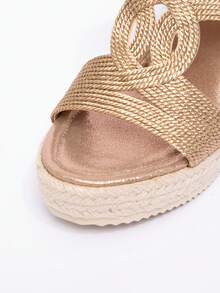 Sandalias romanas de cuña con plataforma de suela gruesa y cordones - Champán - Ver 8