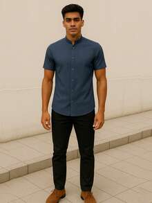Men's Linen T-Shirt With Priest Collar And Buttons, Elegant And Comfortable