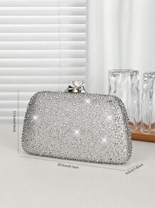 1pc Silver Glitter Rhinestone Embellished Women's Evening Clutch Bag, Fashionable & Elegant Handbag With Metal Chain, Suitable For Parties, Romantic Weddings, Formal Occasions, Banquets, Great Gift For Women