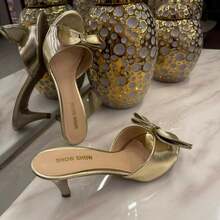 SHOW SHOW 6 CM THIN HEEL CLOG WITH BOW DETAIL - 金色 - 查看 3
