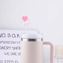 1/2/4/5/6/8 件 30&40 盎司情人节玻璃杯吸管装饰心形硅胶吸管套，防尘可重复使用吸管，可爱保护装饰，生日情人节礼物，适合女孩和女士 - 彩色 - 查看 9