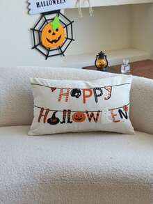 LCUHPCL 1pc Halloween Happy Halloween Cute Ghost And Jack Pumpkin 3D Embroidered Pillow Case, Home Decor Suitable For Living Room, Bedroom, Party, Sofa And Various Environments - Multicolor - View 14