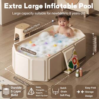 Folding Baby Bath Tub , Baby Sitting, Lying And Newborn Integrated Bathtub With Drain Plug, Portable Shower Tray, (Green/Khaki) Suitable For Baby Bathing, Bathroom, Travel, Swimming Pool