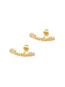 Custom Name Women's Earrings Classic Stainless Steel Gold Cursive Letters Arc Earrings Bohemian Summer Earrings Personalized Charm Birthday Jewelry Memorial Gift For Wife Christmas Gift Daily Wear - Gold Frosted - View 4