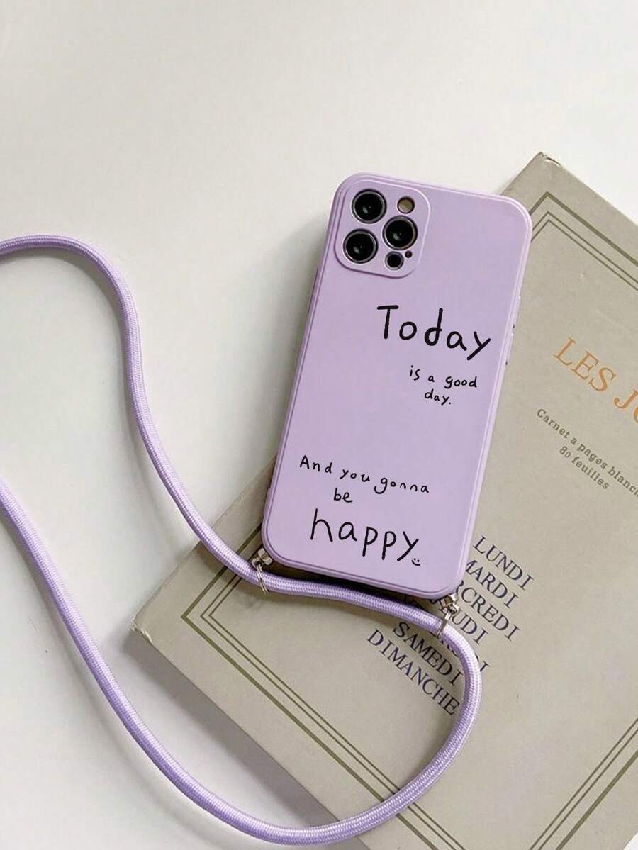 Precision Perforated Edged Handwritten HAPPY Colorful Lanyard Shockproof Phone Case Compatible With IPhone 14, 14 Pro, 14 Pro Max, 13, 13 Pro, 13 Pro Max, 11, 11 Pro Max, 12, 12 Pro, 12 Pro Max, XR, Cartoon IPhone 7/8, Compatible With IPhone 15, 15 Pro, 15 Pro Max, 16, 16 Pro, 16 Pro Max, Redmi - Multicolor - View 1