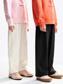 Annil Roupas infantis para meninas, meninos, crianças de meia-idade e jovens, esportivas e casuais, calça única de malha com cintura folgada para o outono - Preto - Visão 3