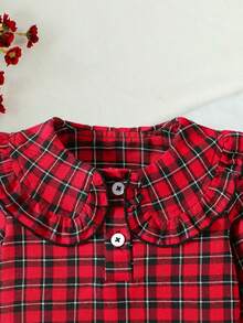 Baby Girls' Cute Peter Pan Collar Puff Sleeve Blouse, Baby Girl Christmas Party Outfit, Suitable For Holiday Parties, Celebrations And Daily Outings, Spring/Autumn - Multicolor - View 3