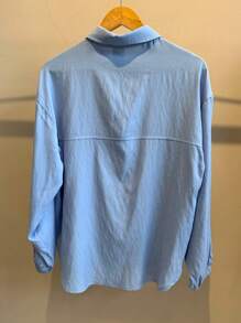 Women's Casual Shirt With Elastic Cuff - Blue - View 2