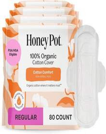 The Honey Pot Company - Sanitary Pads For Women - Non-Herbal Regular Flow W_Wings - Organic Cotton Cover &Amp; Ultra-Absorbent Pulp Core - Feminine Care - FSA &Amp; HSA Eligible - 20 Ct - 80 chiếc (Gói 1 chiếc) - Xem 1