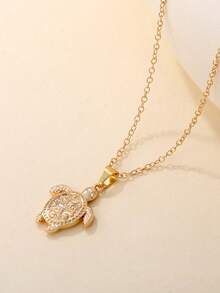 Beach Turtle Dolphin Necklace, Summer Style Lychee Necklace, Ocean Style Plated With For Color Preservation - Gold - View 4