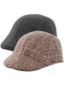 2pcs Men's Hat Set, Striped Plaid Patchwork Beret Vintage British Style Casual Fashion Versatile Newsboy Cap, Suitable For Outdoor Sports, Commuting, Shopping, Vacation, Unisex, Autumn