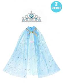 2 Stücke/Set Eleganter Stil Lotus Krone Umhang Set für Kinder, ein Zweiteiler für Mädchen zum Verkleiden als Eiskönigin mit Krone und Umhang, geeignet für Aufführungen, Partys und Bühnenauftritte. Ein ideales Geschenk für Kinder.