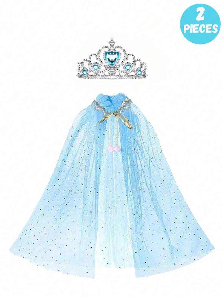 2pcs/Set Children's Elegant Style Lotus Crown Cloak Set, A Two Pieces Set For Girls To Dress Up As An Ice Princess With A Crown And Cape, Suitable For Performance Filming, Parties, And Stage Performances. It Is An Ideal Gift For Children - Multicolor - View 12