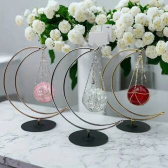 Classic Metal Moon Pendant Crystal Ball Display Stand, Gold/Silver Metal Base, Home Decor, Creative Home Decoration, Holiday Gift, Easter Gift, Christmas Gift, Thanksgiving Ideal Choice Christmas Decorations Room Decor Halloween Decor Halloween