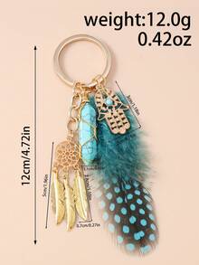 1pc Creative Tassel Palm Hexagonal Flower Faux Feather Keychain, Women Accessory For Daily Wear Car Accessories Cute Goth Y2k Halloween Accessories Teachers Day Christmas Gift Ideas Bag Lanyards With Id Holder Car Accessories Bag Charms - Multi-element Imitation Feather - View 3