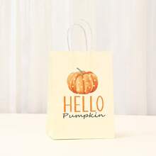 12pcs/6pcs Autumn Kraft Paper Gift Bags With Handles, Pumpkin Leaf Design Gift Bags, Shopping Bags, Packaging Bags, Suitable For Autumn, Baby Shower, Birthday Party Small Gifts, Thanksgiving, Halloween Holiday Party Favor Bags