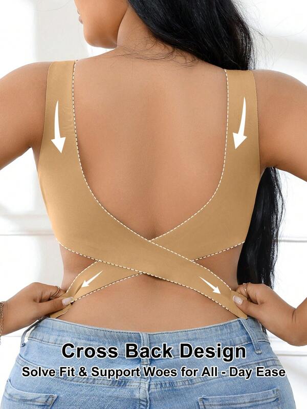 Women Plus Size Khaki Side Buckle Wide Strap Wireless Seamless Bra