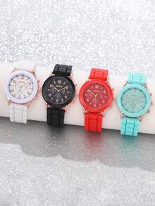 1 件时尚休闲女士硅胶石英腕表，舒适硅胶表带，适合日常休闲佩戴，是理想的礼物之选 - 彩色 - 查看 6