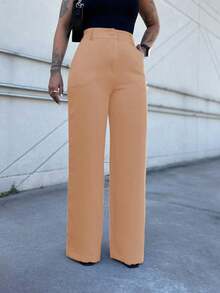 MODA MO, REF: 4714 | Women's Wide-Leg Pants, High Waist, Functional Side Pockets, Romantic Fabric With Lycra Cotton Polyester Elastane, Stylish Bell Bottoms, Monsca Zipper, Modeling That Lifts The Hips, Super Comfortable Fit, Elegant And Versatile Formal Piece For Everyday Wear - 卡其色 - 查看 5