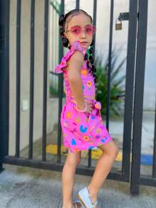 Flor de Lis - Conjunto Cropped e Short Estampado Florido Infantil - Verão Colorido Moda
