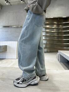 Boys' Loose Straight Leg Jeans, Suitable For Daily, School, Outdoor & Casual Wear, Autumn - Baby Blue - View 9