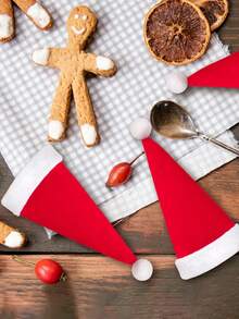 10pcs Mini Christmas Santa Cute Hats Silverware Holders - Xmas Party Dinner Table Dinnerware Decorations Supplies Flatware Decor