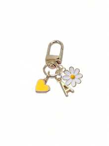 1pc Personalized Yellow Heart Pendant, Customizable With Initial Letter & Daisy Pattern, Heart Pendant, Daisy Keychain, Letter Keychain, Heart Keychain Accessory, Customized Bag Charm, Gift, Keychain, Unique Phone Accessory, Minimalist Design - Multicolor - View 11