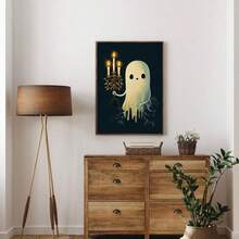 3 piezas Impresión en lienzo de estilo Dark Academia con fantasma a la luz de las velas y esqueleto, pósteres espeluznantes pero lindos de Halloween para decoración de la sala de estudio o juegos, con opción de marco - Multicolor - Ver 6