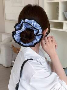 1个格子图案黑色包边发圈，优雅学院风发饰，适合日常佩戴，发绳，发圈，洗脸马尾辫发饰弹力带 - 彩色 - 查看 6