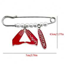 Red Greek Sorority Society DELTA 1913 Letter Enamelled Metal Pendant Simulated Pearl Brooch Pin - 紅色 - 查看 2