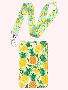 2pcs Summer Style Hawaiian Fruits Lanyard ID Card Holder Set (Card + Lanyard) - Strawberry, Pineapple, Avocado, Lemon, Kiwi ,Watermelon Patterns For All-Season Use, Work ID, Back To School Essentials, Teacher & Student Gifts Bag Charms Car Accessories Friend Sister Gift Ideas