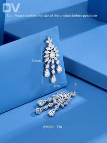 DV JEWELRY 1 对镀铂金方晶锆石奢华吊坠耳环，优雅的女士珠宝礼物，适合约会、婚礼、派对、周年纪念，附赠礼盒 - 銀色 - 查看 4