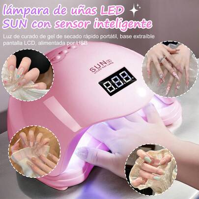 1 pieza de lámpara de uñas LED SUN con sensor inteligente - Luz de curado de gel de secado rápido portátil, base extraíble, pantalla LCD, alimentada por USB (batería no incluida) Ideal para uso en casa y salón, iluminación de salón de uñas