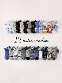 5/12 双儿童/男孩/女孩袜子，校园/学校袜子，带有足球/汽车/恐龙图案，透气柔软休闲舒适运动袜，适合日常穿着、礼物、返校、运动、课堂、新学期、学生，多种颜色和图案 - 彩色 - 查看 2