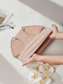 3 Peças Calcinhas de Cintura Alta Femininas, Cor Sólida Plus Size de Algodão Puro, Calcinhas Confortáveis, Respiráveis e Sem Costura, Calcinhas Básicas Simples