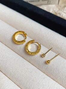 Send 1 Pair Of Minimalist Circular Earrings In A Random Color - Nhiều màu - Xem 9